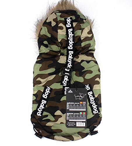 Babydog Abrigo Chaleco para Perro con Capucha, Forro Polar y Mangas, Cierre Corchetes, Modelo Camuflaje Militar (M, Verde)