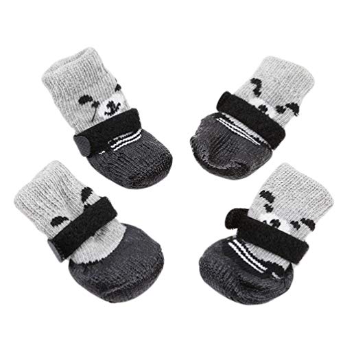 Balacoo 4 Calcetines Antideslizantes para Perro, Calcetines de algodón Antideslizantes con Dibujos Animados, Protectores de Patas para Perros pequeños, medianos y Grandes, Talla S (Azul)