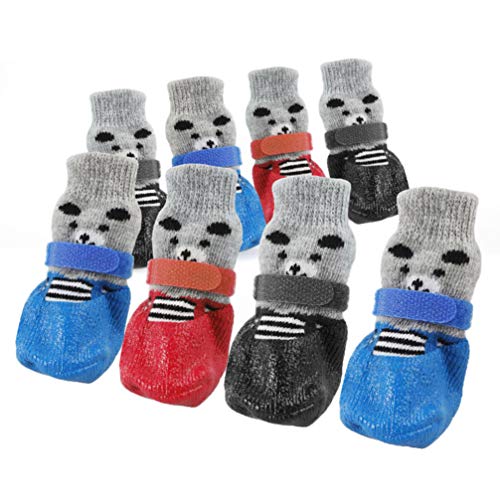 Balacoo 4 Calcetines Antideslizantes para Perro, Calcetines de algodón Antideslizantes con Dibujos Animados, Protectores de Patas para Perros pequeños, medianos y Grandes, Talla S (Azul)