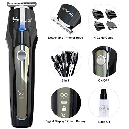 Barbero Electrico Cortapelos, Nivlan Recortador de Barba y Precisión Impermeable 5-In-1, Afeitadora Corporal para Hombres Profesional Cortapelos Máquina de Afeitar Inalámbrica Recargable con USB