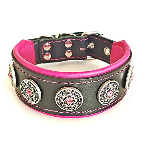 Bestia ''Bijou'' Collar de Perro de Cuero Genuino (S- se Adapta a un Cuello de 35-42,5 cm, Negro & Rosado)