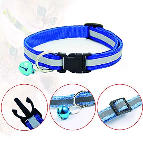 BETOY 8 pcs Collar para Gato,Collar Reflectante Gatos Pequeño, Ajustables para Gato con Campaña Luminoso Hebilla Seguro de Liberación Rápida,Etiquetas de identificación para Mascotas