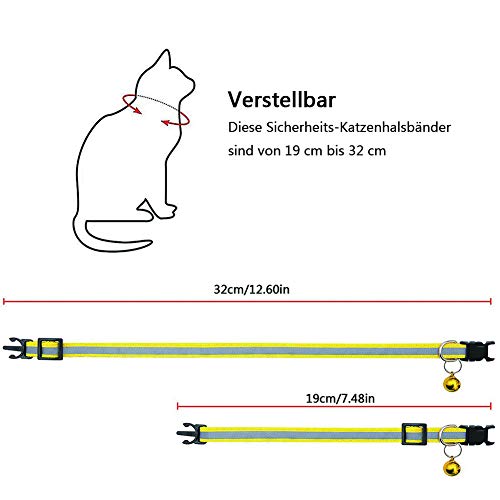 BETOY 8 pcs Collar para Gato,Collar Reflectante Gatos Pequeño, Ajustables para Gato con Campaña Luminoso Hebilla Seguro de Liberación Rápida,Etiquetas de identificación para Mascotas