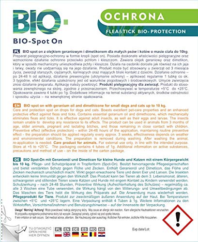 BIO-Spot On 4 Pipetas I Medio natural contra garrapatas y pulgas I Protección contra garrapatas para perros y gatos a base de biología para perros y gatos pequeños