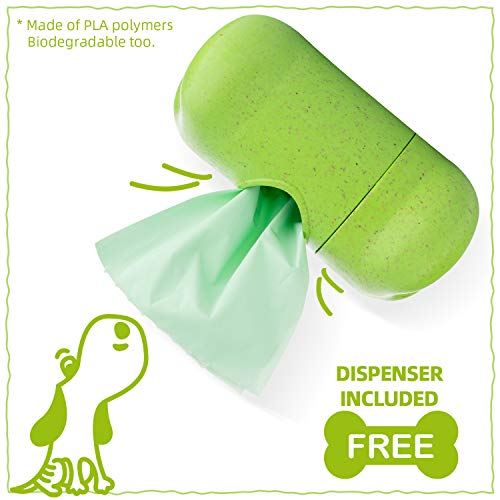 BIOOK Bolsas Caca Perro 100% Biodegradable con 1 Dispensador, Materiales Basados en PLA y Compostables Premium Ecológico, Fuertes, Resistente a Fugas, Sin Perfume, EN13432 y Ok Compost Certificación