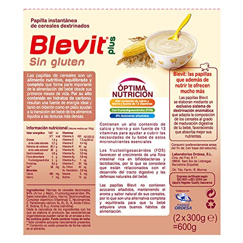 Blevit Plus Bibe Sin Gluten Cereales - Paquete de 2 x 300 gr - Total: 600 gr