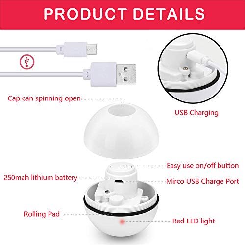 Bola de Gato, Juguetes para Gatos Pelotas, Carga USB Bola Giratoria Automática, Bola Eléctrica de 360 Grados Juguete Interactivo con luz LED para Ejercicio Animal Doméstico Gatos y Perros (Blanco)