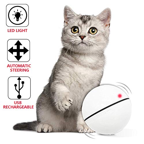 Bola de Gato, Juguetes para Gatos Pelotas, Carga USB Bola Giratoria Automática, Bola Eléctrica de 360 Grados Juguete Interactivo con luz LED para Ejercicio Animal Doméstico Gatos y Perros (Blanco)