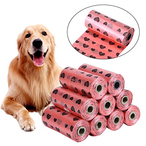 Bolsa de basura para mascotas, 10 rollos Bolsa de limpieza para el corazón Bolsa de recogida de excrementos de mascotas para perros y gatos Bolsas de excremento de desperdicios para mascotas Bolsa