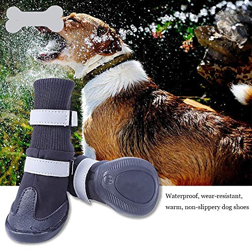 Botas Para Perros, 4 Piezas De Zapatos Para Perros, Abrigos Cálidos Para Otoño E Invierno, Protectores De Patas Con Correas Ajustables Para Perros Medianos A Grandes,Rojo,S