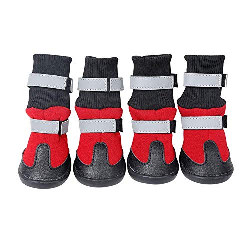 Botas Para Perros, 4 Piezas De Zapatos Para Perros, Abrigos Cálidos Para Otoño E Invierno, Protectores De Patas Con Correas Ajustables Para Perros Medianos A Grandes,Rojo,S