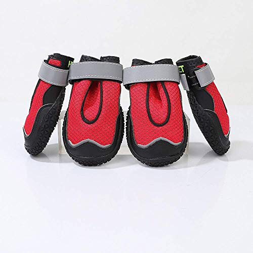 Botas Para Perros, 4 Piezas Zapatos Para Perros Mascotas Zapatos De Red Four Seasons Botas Para Perros Bulldog Francés, Protectores De Patas Con Correas Ajustables Para Perros,Rojo,7#=6.5cm(W)