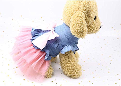 Bowknot Vestidos de tutú para Perros pequeños Denim Wedding Princess Falda Cachorro Ropa de Primavera (Tamaño Blanco 2XL)-Talla XS_Rosado