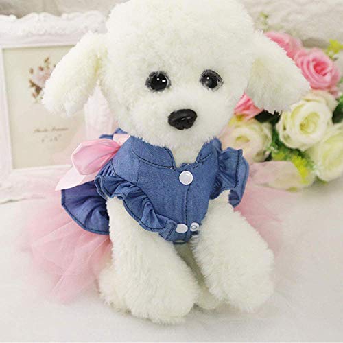 Bowknot Vestidos de tutú para Perros pequeños Denim Wedding Princess Falda Cachorro Ropa de Primavera (Tamaño Blanco 2XL)-Talla XS_Rosado