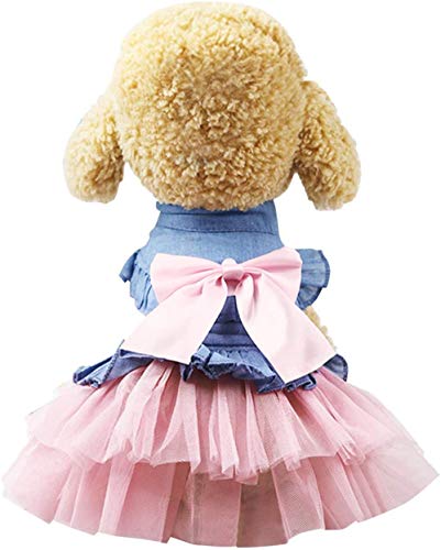 Bowknot Vestidos de tutú para Perros pequeños Denim Wedding Princess Falda Cachorro Ropa de Primavera (Tamaño Blanco 2XL)-Talla XS_Rosado