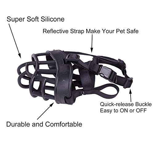 Bozales Para Perros Bozal Para Perros Cesta De Entrenamiento De Silicona Suave Máscara Bucal Para Perros Pequeños Medianos Grandes Bozal Ajustable Para Perros Pitbull Ciclismo Barking @ Black_M