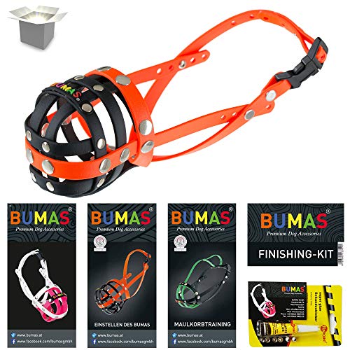 BUMAS Maul Cesta Caniche, protección Animal Certificado, de Mano diseñada de feinstem biothane, Negro/Naranja