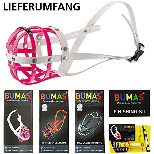 BUMAS Maul Cesta en alemán Pinscher, protección Animal Certificado, de Mano diseñada de feinstem biothane, Rosa/Blanco