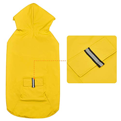 Bwiv Chupasquero Perro Impermeables Perros Grandes Medianos con Capucha Ajustable Collar Agujero Banda Reflectante Ultra-Light Transpirable Talla 6XL Amarillo