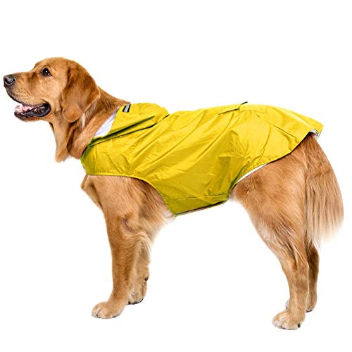 Bwiv Chupasquero Perro Impermeables Perros Grandes Medianos con Capucha Ajustable Collar Agujero Banda Reflectante Ultra-Light Transpirable Talla 6XL Amarillo