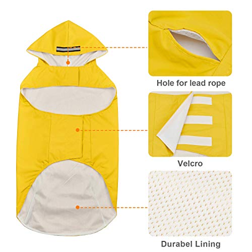 Bwiv Chupasquero Perro Impermeables Perros Grandes Medianos con Capucha Ajustable Collar Agujero Banda Reflectante Ultra-Light Transpirable Talla 6XL Amarillo