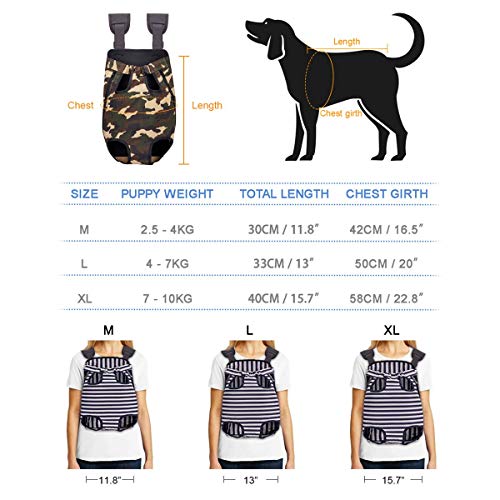 Bwiv Mochilas para Perros Mochilas Prepositiva para Perros y Gatos Mascotas Cachorros Portatíl Seguro Cómodo para Viajar Senderismo Algodón Camuflaje Talla XL