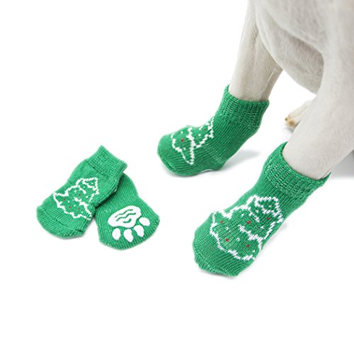 Calcetines antideslizantes para perro, calcetines de punto con bonitos estampados de huellas y control de tracción para uso en interiores, protector de huellas para mascotas