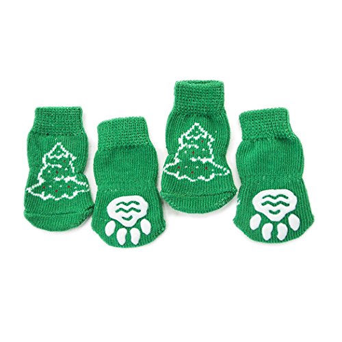 Calcetines antideslizantes para perro, calcetines de punto con bonitos estampados de huellas y control de tracción para uso en interiores, protector de huellas para mascotas