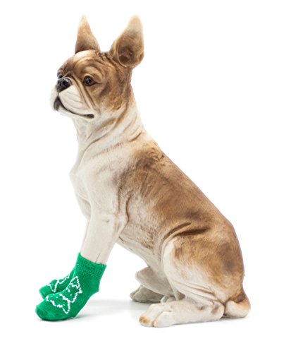 Calcetines antideslizantes para perro, calcetines de punto con bonitos estampados de huellas y control de tracción para uso en interiores, protector de huellas para mascotas