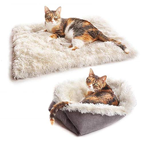 Cama desmontable para perros o gatos de interior para perros, cachorros, conejos, Schnauzer o Chihuahua perro mullido, cálido y cómodo dormir con cojín convertible