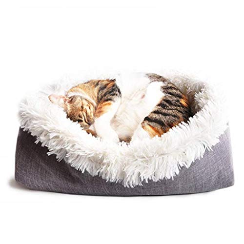 Cama desmontable para perros o gatos de interior para perros, cachorros, conejos, Schnauzer o Chihuahua perro mullido, cálido y cómodo dormir con cojín convertible