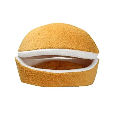 Cama para gatos Saco de dormir Sofás Estera Hamburguesa Casa para perros Felpa corta Cama pequeña para mascotas Cachorro cálido Perrera Nido Cojín Productos para mascotas 45X32X32 Amarillo