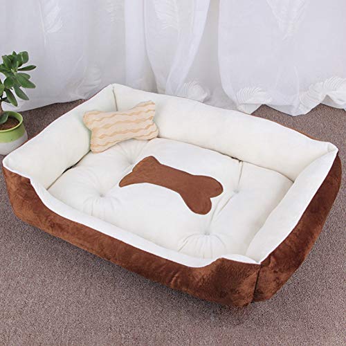 Cama para Perros, Perro Gato Mascota Colchón Lavable Almohada Cojín Suave y Cálida Cama de Algodón PP con Parte Inferior Antideslizante para Perro Grande,Coffee Beige,50*40*15CM(Pet<2.5KG)