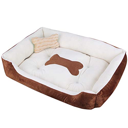 Cama para Perros, Perro Gato Mascota Colchón Lavable Almohada Cojín Suave y Cálida Cama de Algodón PP con Parte Inferior Antideslizante para Perro Grande,Coffee Beige,50*40*15CM(Pet<2.5KG)