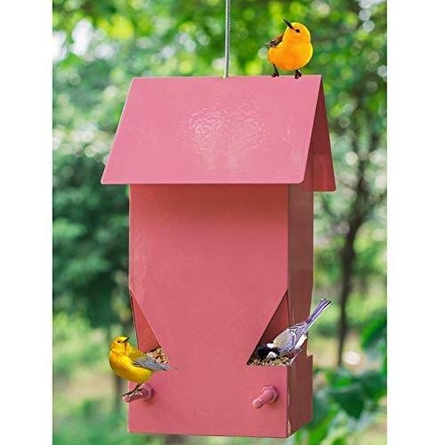 Camas QWER Perros Bird Exterior Fuente Alimentaria Múltiples Aberturas De Metal del Alimentador del Pájaro Que Cuelga Plaza De Aves Se Alimentan Alimentador del Pájaro Rosado De La Caja Nido de m