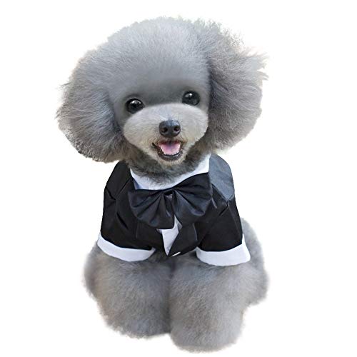 Camisa De Perro Cachorro Ropa Para Mascotas De Tamaño Pequeño/Mediano/Grande, Elegante Traje De Corbata De Lazo, Traje De Boda Esmoquin Formal Con Corbata Negra, Traje De Boda Príncipe Perro