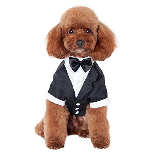 Camisa De Perro Cachorro Ropa Para Mascotas De Tamaño Pequeño/Mediano/Grande, Elegante Traje De Corbata De Lazo, Traje De Boda Esmoquin Formal Con Corbata Negra, Traje De Boda Príncipe Perro