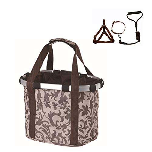 Cesta de la bicicleta bolsa delantera del animal doméstico, la bolsa de montar extraíble, cable de tracción correa del collar del pecho al aire libre, pequeño perro y gato fuera del asiento (34x17x26c