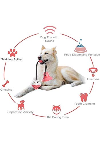 Chew molar animal doméstico del juguete con succión, comida para perros dispensación Chew cuerda IQ Brain Training, autoejecutable pelota de juguete de goma para limpiar los dientes,Rojo