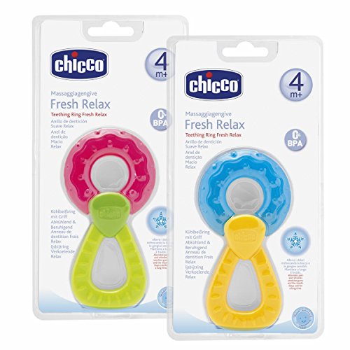 Chicco Fresh Relax - Mordedores de silicona con asa que masajea las encías 4m+, colores surtidos