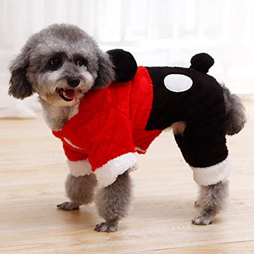 CIDCIJN Ropa para Mascotas,Doble Espesar Perro Gato Negro Rojo Traje para Animales Mascota Mono De Invierno para Perros Pequeños Monos Chihuahua Shih Tzu Cachorro De Perro Ropa De Abrigo,XS