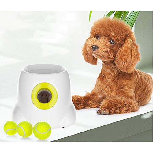 CLX Juguetes Que lanzan Ultimate Bola automática interactiva Lanzador de los Juguetes del Perro, máquina de Lanzamiento de Tenis para Entrenamiento de Perros, Incluyendo 3 Bolas (Tipo Mini),Blanco