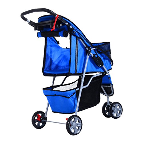 Cochecito Plegable Mascotas 75x45x97cm Perro Gato Carrito Ruedas Giran 360º Azul