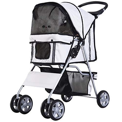 Cochecito Plegable Mascotas 75x45x97cm Perros Gatos Carrito Ruedas Giran 360º Gris