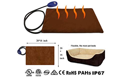 Cojín de calefacción para mascotas para gatos Perros eléctricos, temperatura ajustable de Berocia Impermeable Protección de sobrecalentamiento de la cama para mascotas (Extra grande 65 x 40 cm)