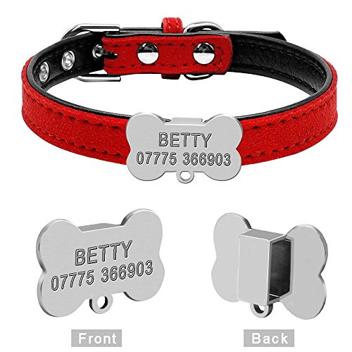 Collar acolchado de piel de ante Berry, personalizable, para mascotas, con hueso antideslizante, grabado de identificación de etiqueta, perfecto para cachorros pequeños perros y gatos