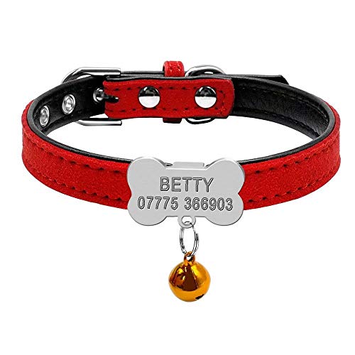 Collar acolchado de piel de ante Berry, personalizable, para mascotas, con hueso antideslizante, grabado de identificación de etiqueta, perfecto para cachorros pequeños perros y gatos