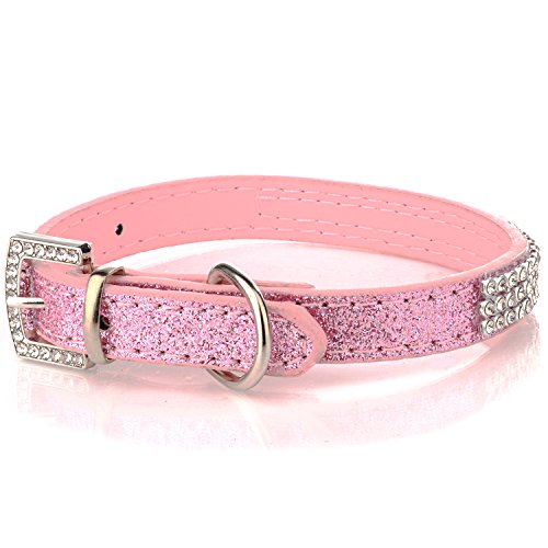 Collar para perro Lovpe, de piel con purpurina y cristales ostentosos, ajustable