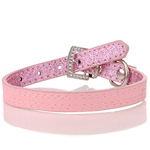 Collar para perro Lovpe, de piel con purpurina y cristales ostentosos, ajustable