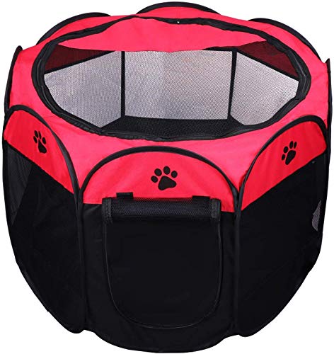 Coolty Cachorro de Corral Portátil Tienda de Mascotas de 8 Paneles para Perros, Gatos, Conejos y Animales Pequeños Rojo(S)